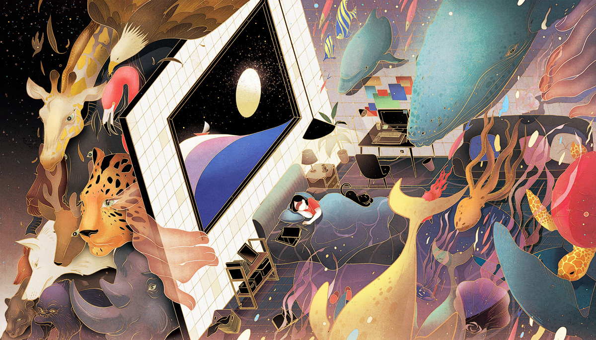 京东家装节 插画海报《倾斜》2018. DongQiu-Chinese illustrator