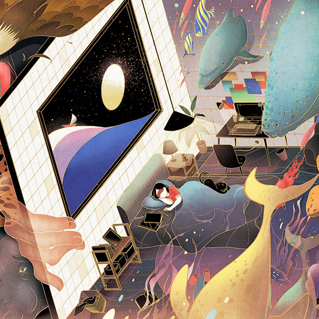 京东家装节 插画海报《倾斜》2018. DongQiu-Chinese illustrator