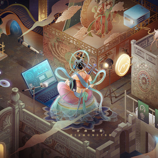 京东古今穿越-东方赛博-宣传插画-2021. DongQiu-Chinese illustrator